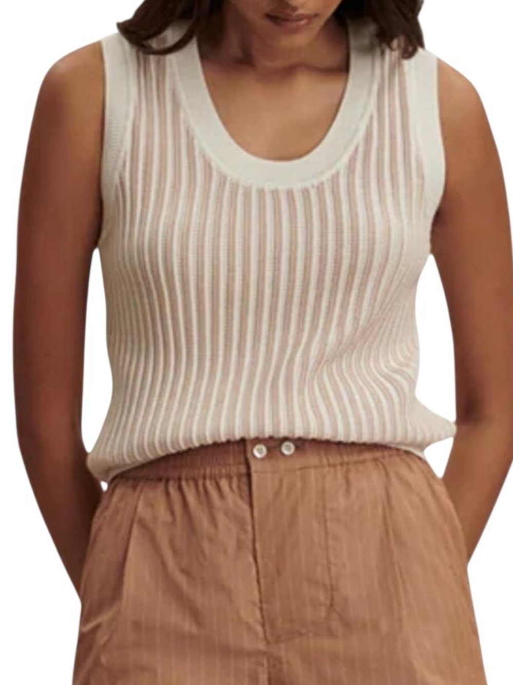 Varley Aldcroft Stitch Knit Tank Snow White Pointelle Size S